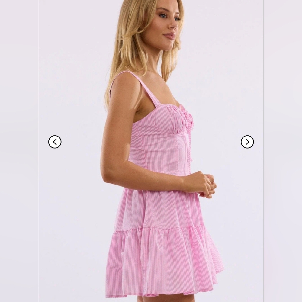 Iris Pink Striped Tiered Sundress with Sweetheart Neckline - Picture 3 of 9